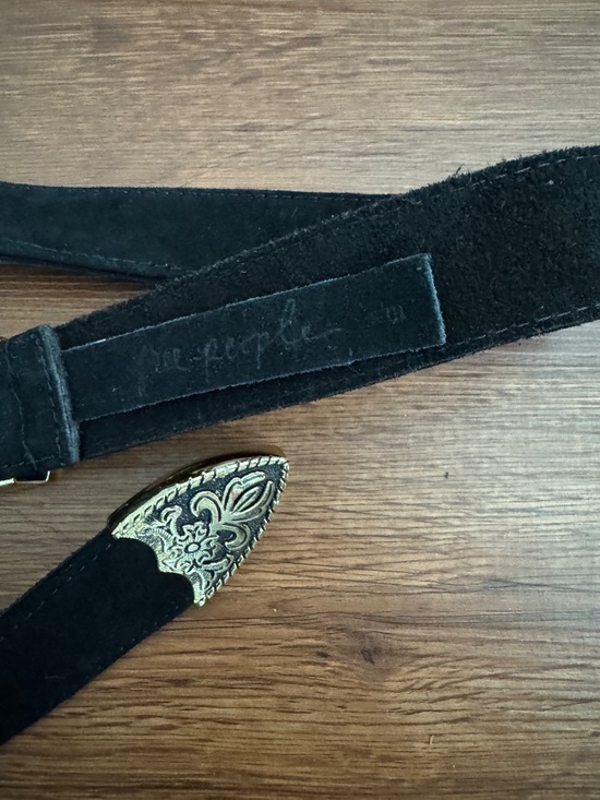 FREE PEOPLE Black Suede Leather Buckle Belt main image 6